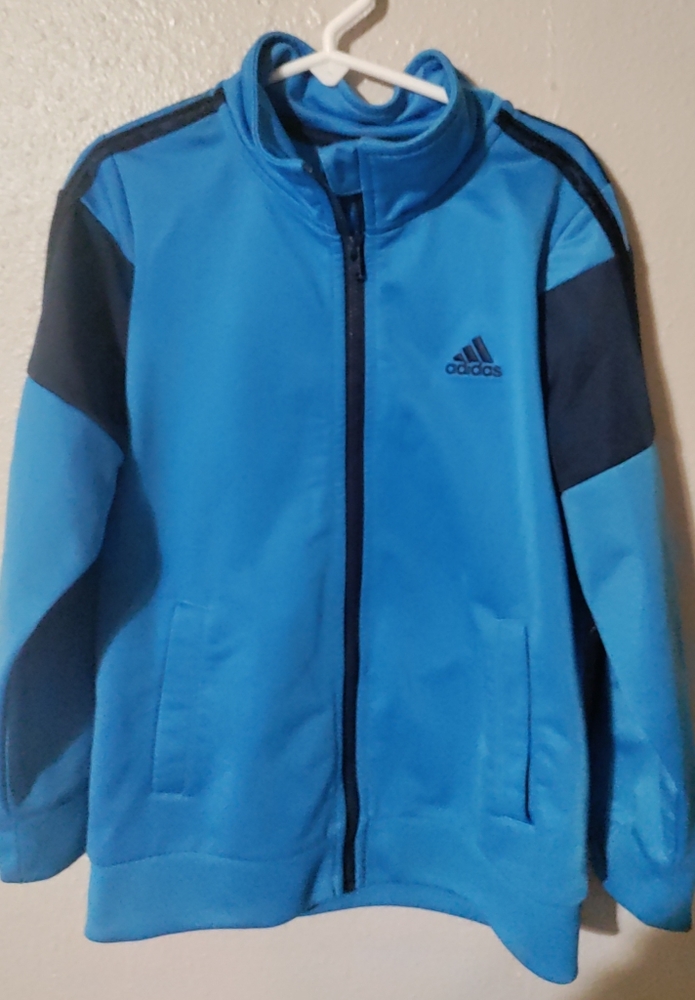adidas Blue And Black Sport Jacket Youth Boys Size 7 Pre-owned In Good...
